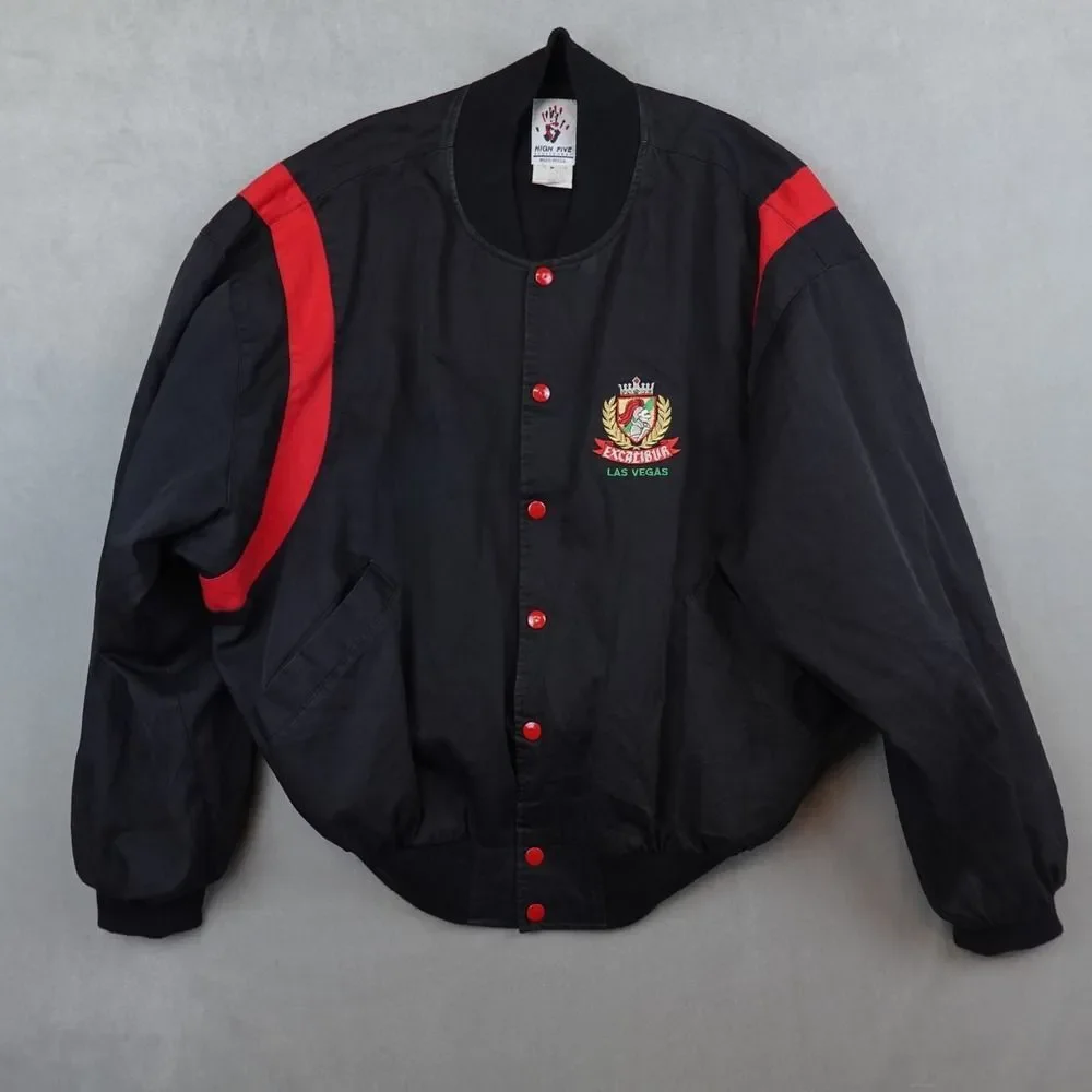 Vintage Highh Five Excalibur Hotel Casino Las Vegas Bomber Jacket Mens XL USA